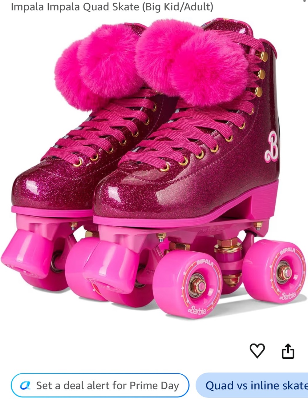 NWT Impala Barbie Pink Glitter Roller Skates Size 6 with Safety Gear Included!